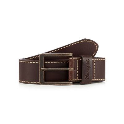 Big and tall brown contrast stitched leather belt